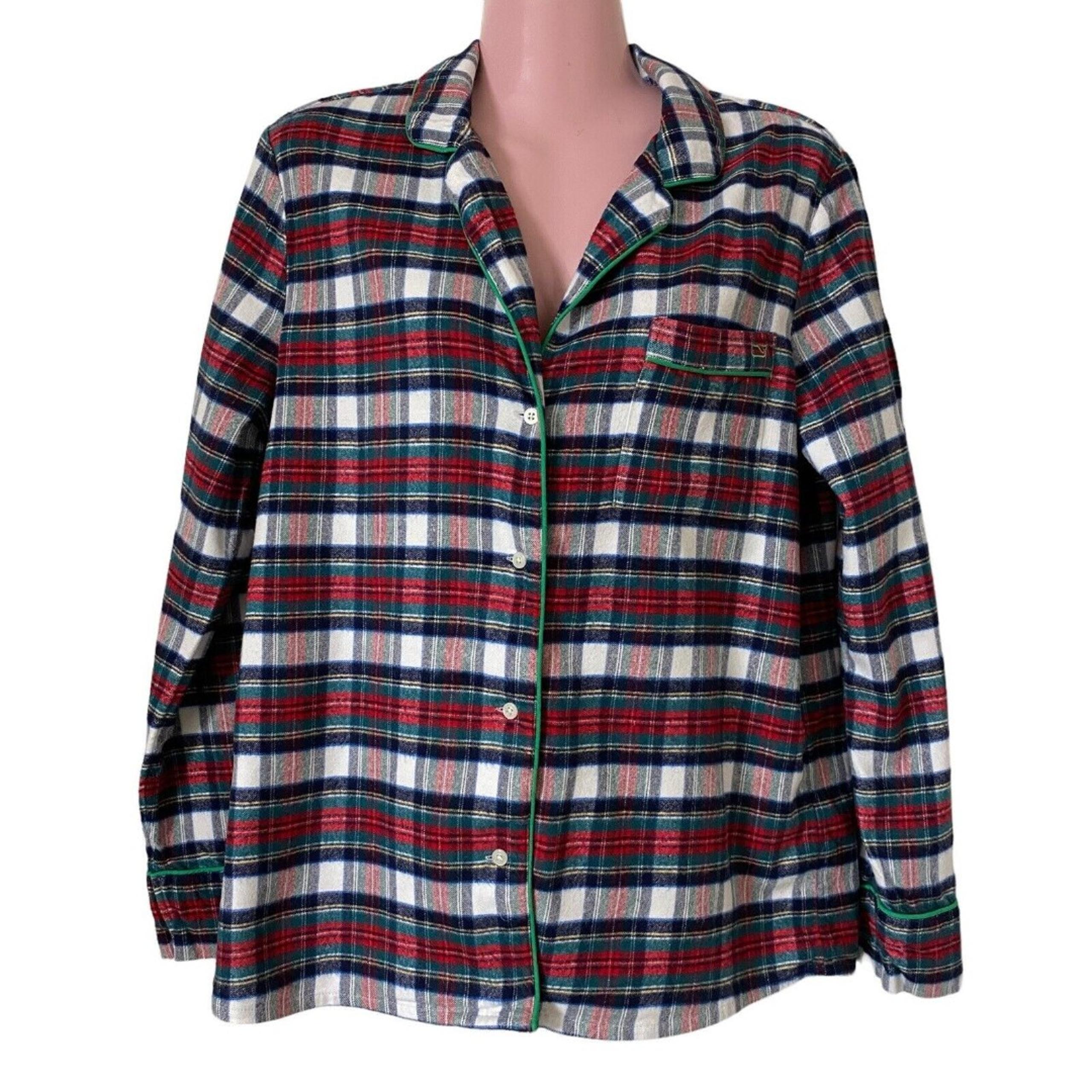 Vineyard Vines Pajama Top Womens Small Plaid Flannel Sleepwear Shirt Logo