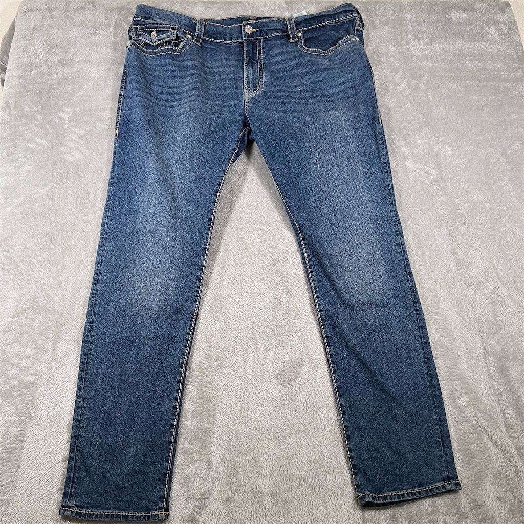 True Religion Jeans Mens Rocco Relaxed Skinny 42x32 Blue Medium Wash Flap Pocket