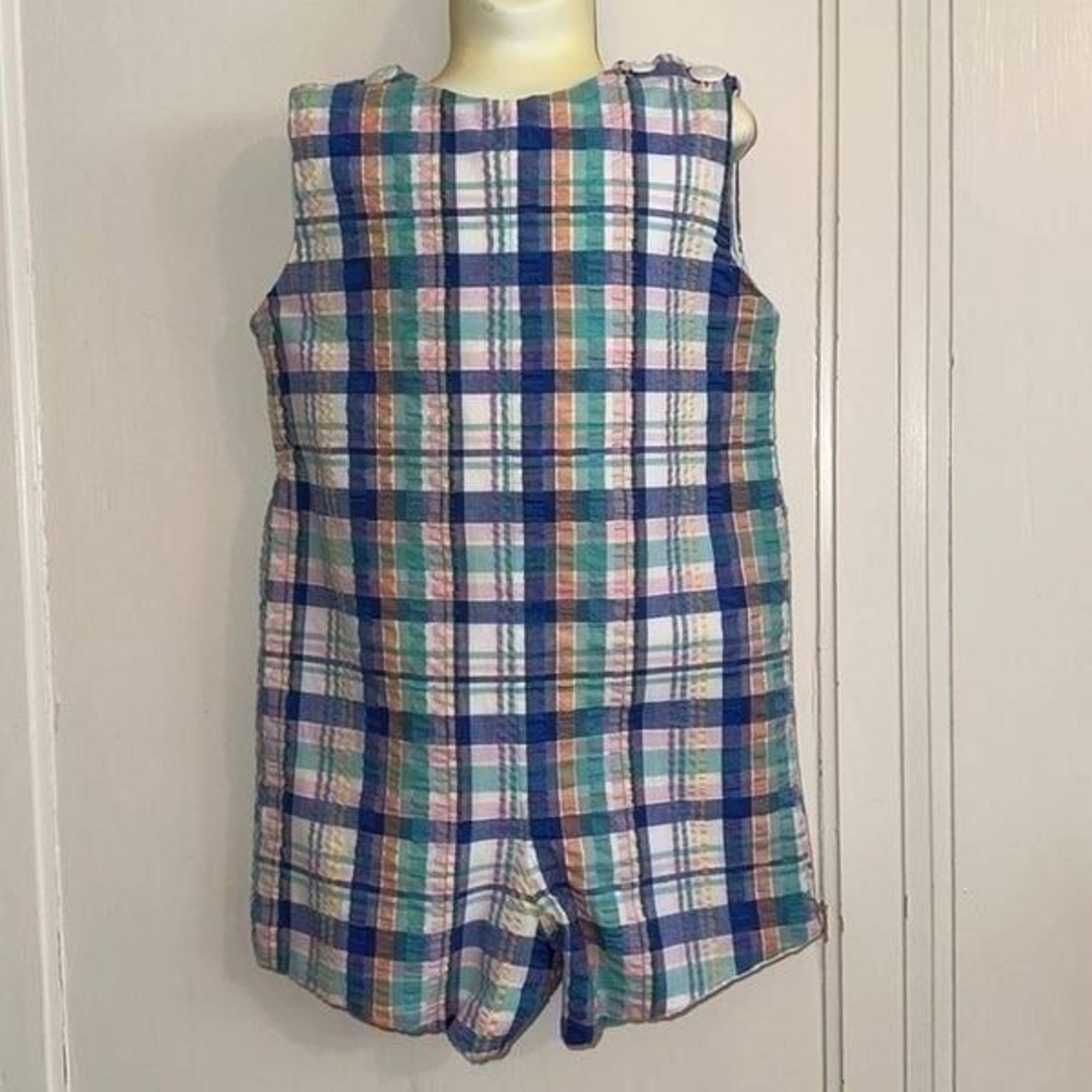 Vintage Monday’s Child plaid madras summer cloth romper/shortalls 4T