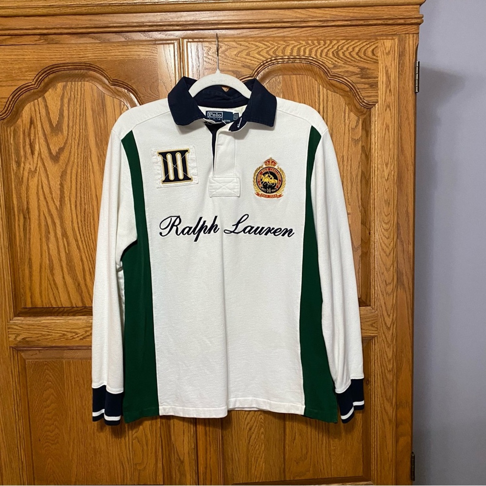 Polo Ralph Lauren White Snow Polo Challenge Cup Rugby LS Polo 90s Men’s Medium