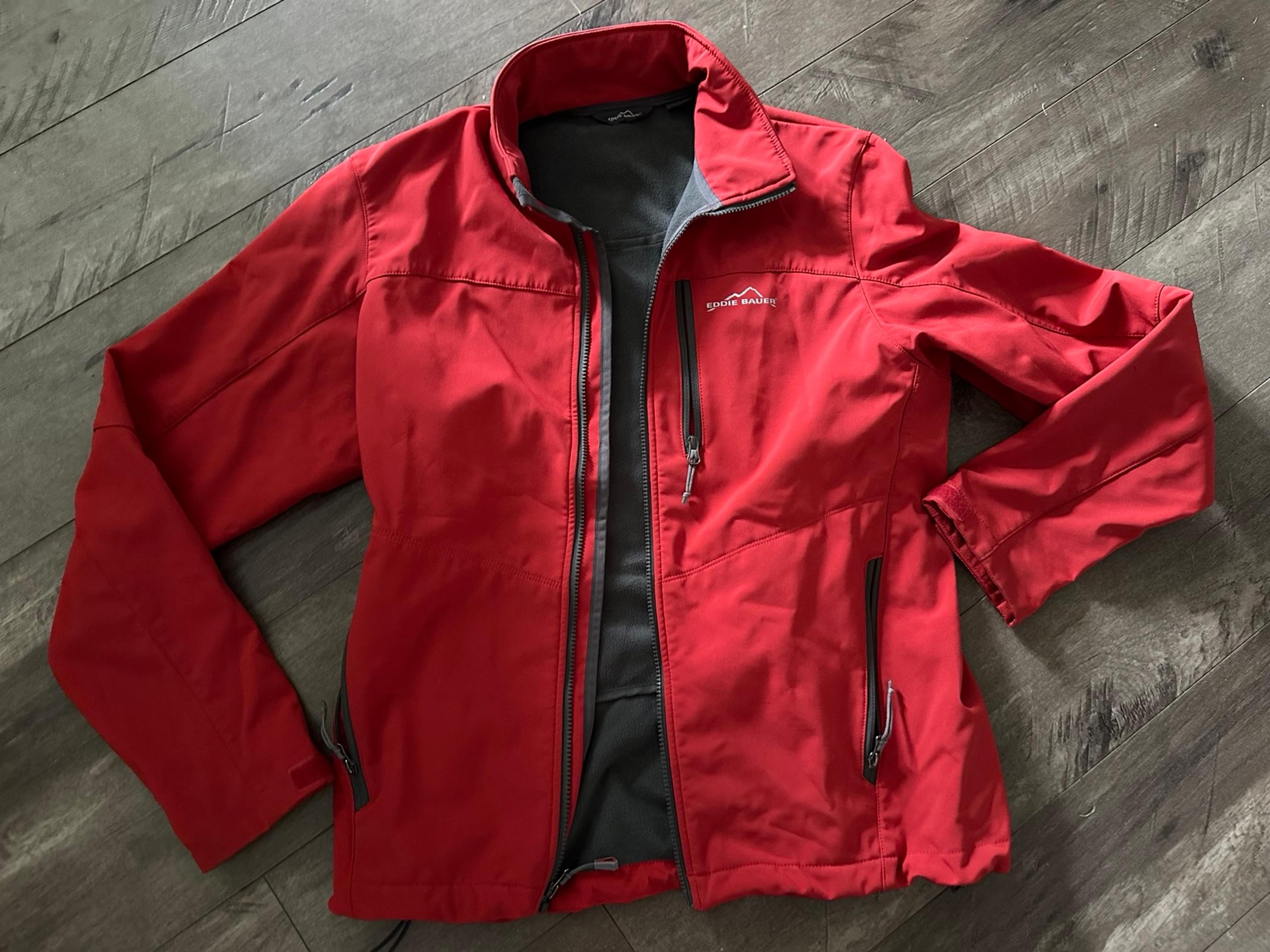 Eddie Bauer Jacket Men's L Soft Shell Fleece Lined Red Full Zip Water resistant