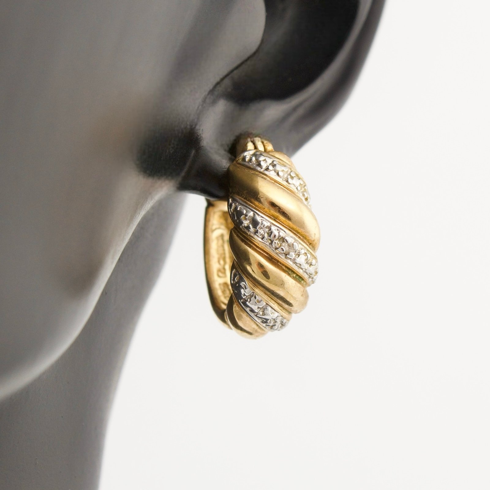 Ross-Simons Genuine Diamond Hoop Earrings Gold Vermeil Sterling Twisted Cable