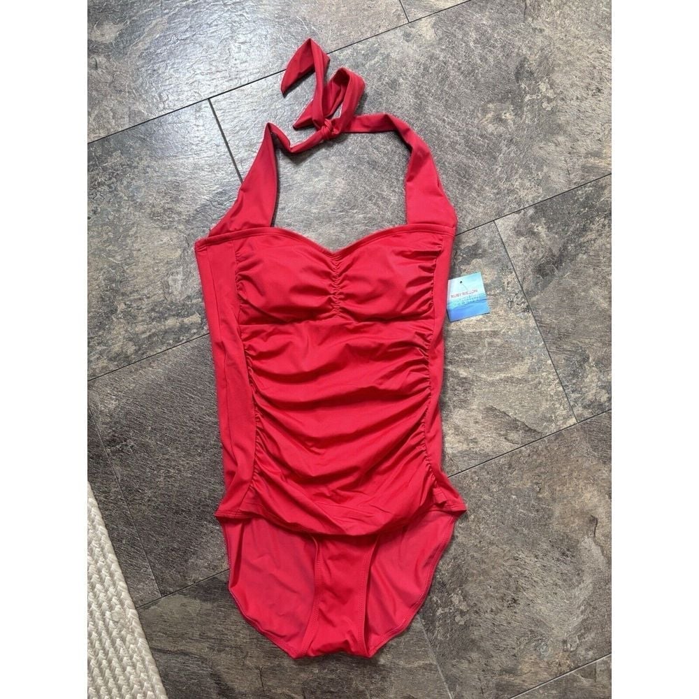 NWT Ruby Ribbon Red Riviera Flattering Slimming Swimsuit Size 8