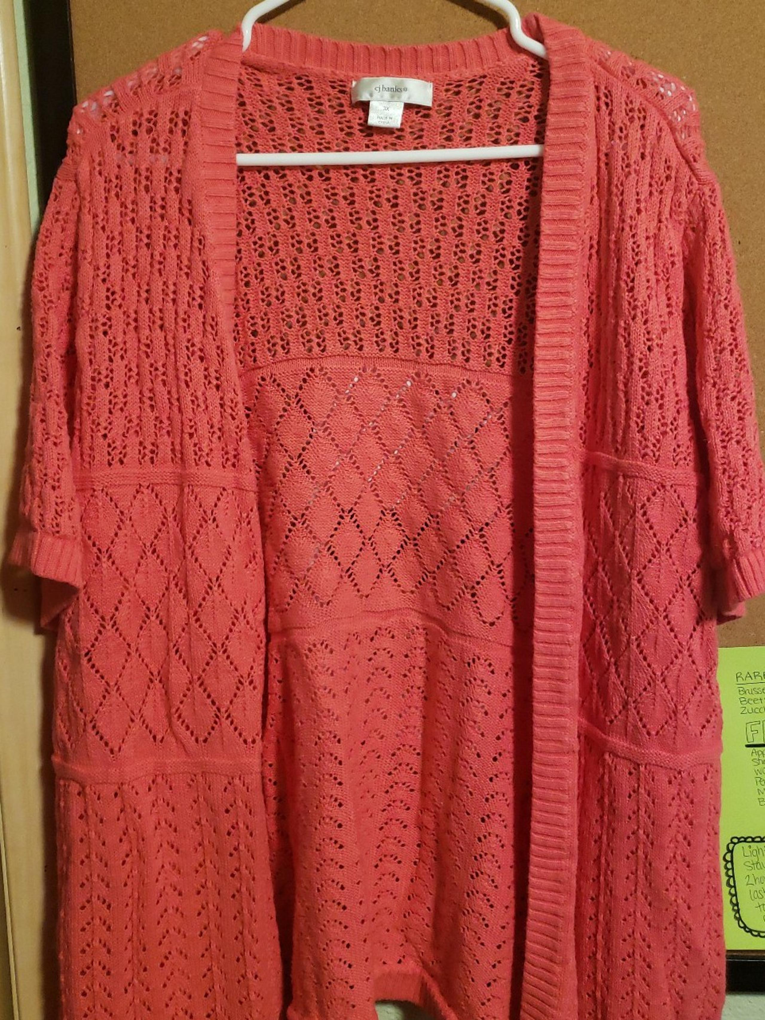 CJ Banks Womens Open Loose Knit Short Sleeve Cardigan 3x Coral