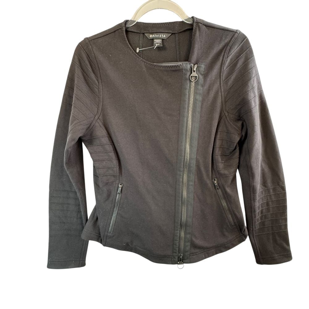 Athleta Moto Style Zip Front Jacket Quilted Black Athletic Casual Wear M Grunge