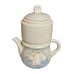 PORCELIER CHINA USA 1950s SAILING SHIPS INFUSER TEA POT W/ STRAINER SET 8D X 10H
