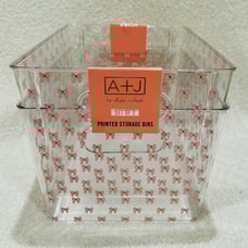 New Set/2 A+J Plastic Acrylic Pink Coquette Printed Bow Storage Container Bins