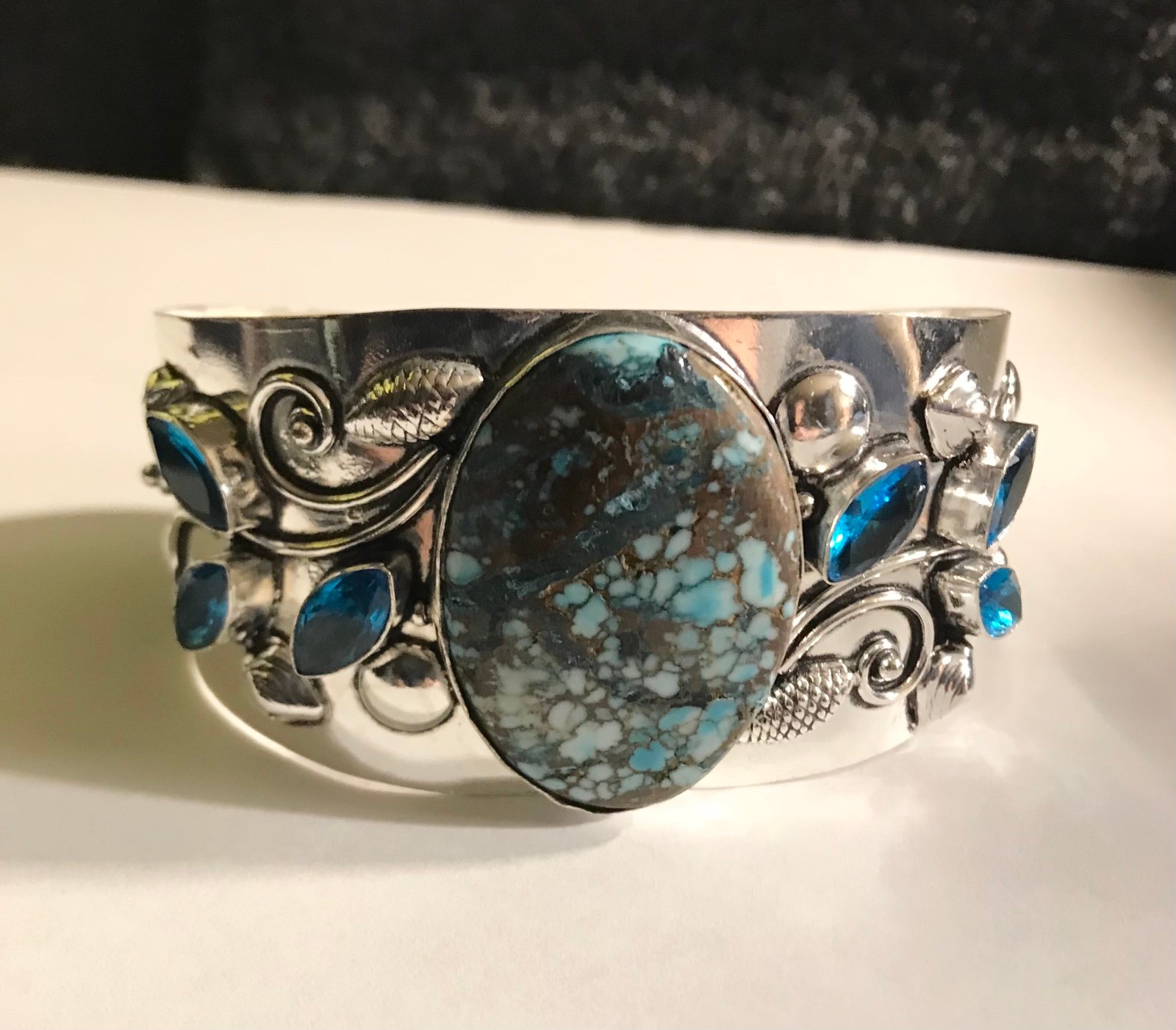 Turquoise Blue Topaz 925 Sterling Silver Cuff Bracelet