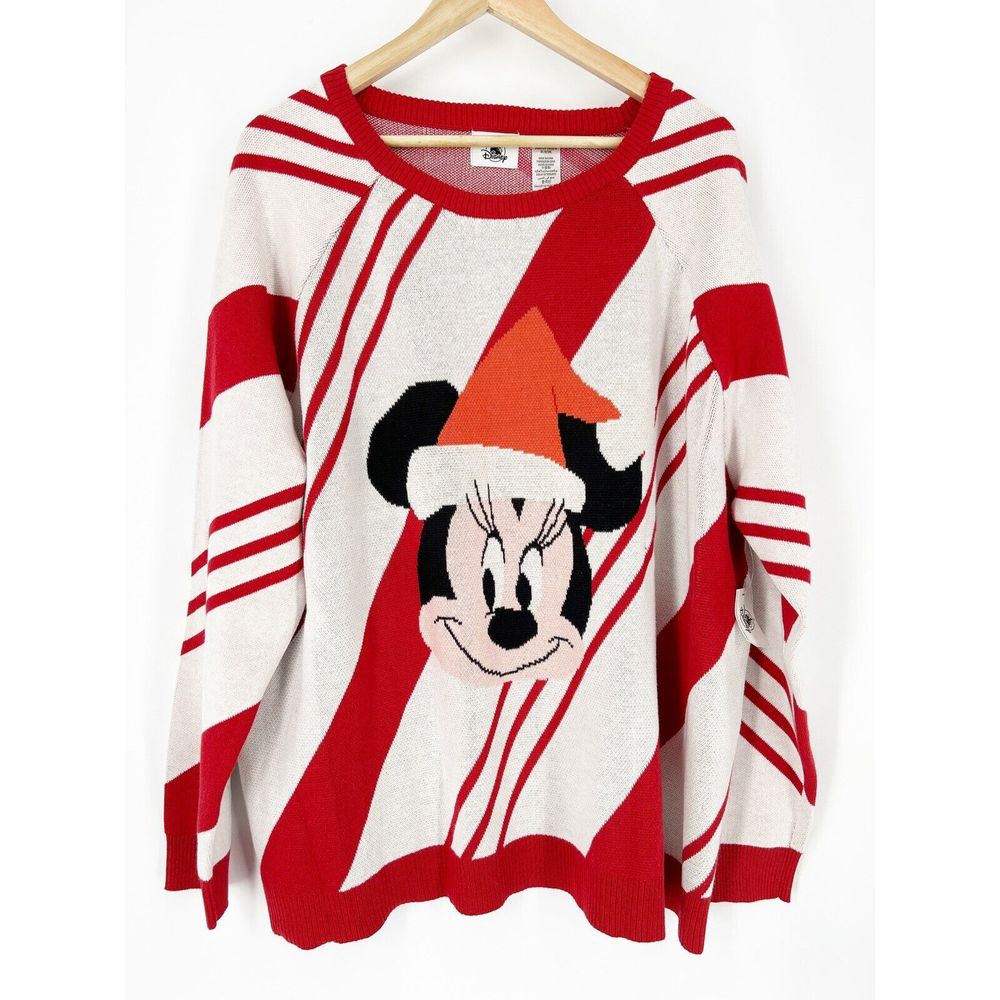 Disney Santa Minnie Mouse Holiday Sweater 2023 Christmas Candy Cane Plus Sz 1X
