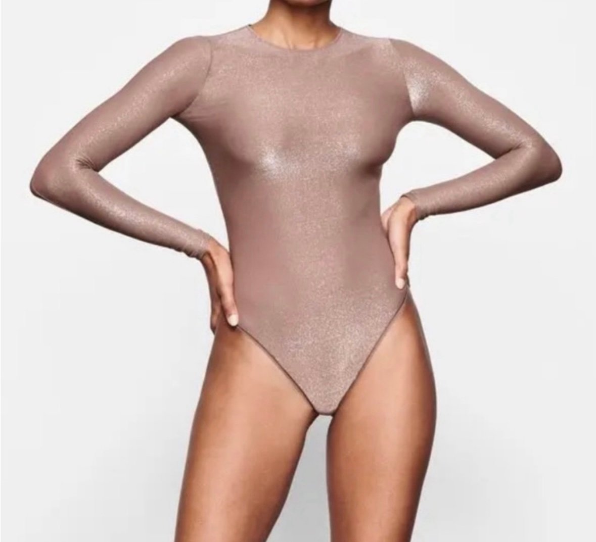 SKIMS Shimmer Taupe Bodysuit long sleeve XL