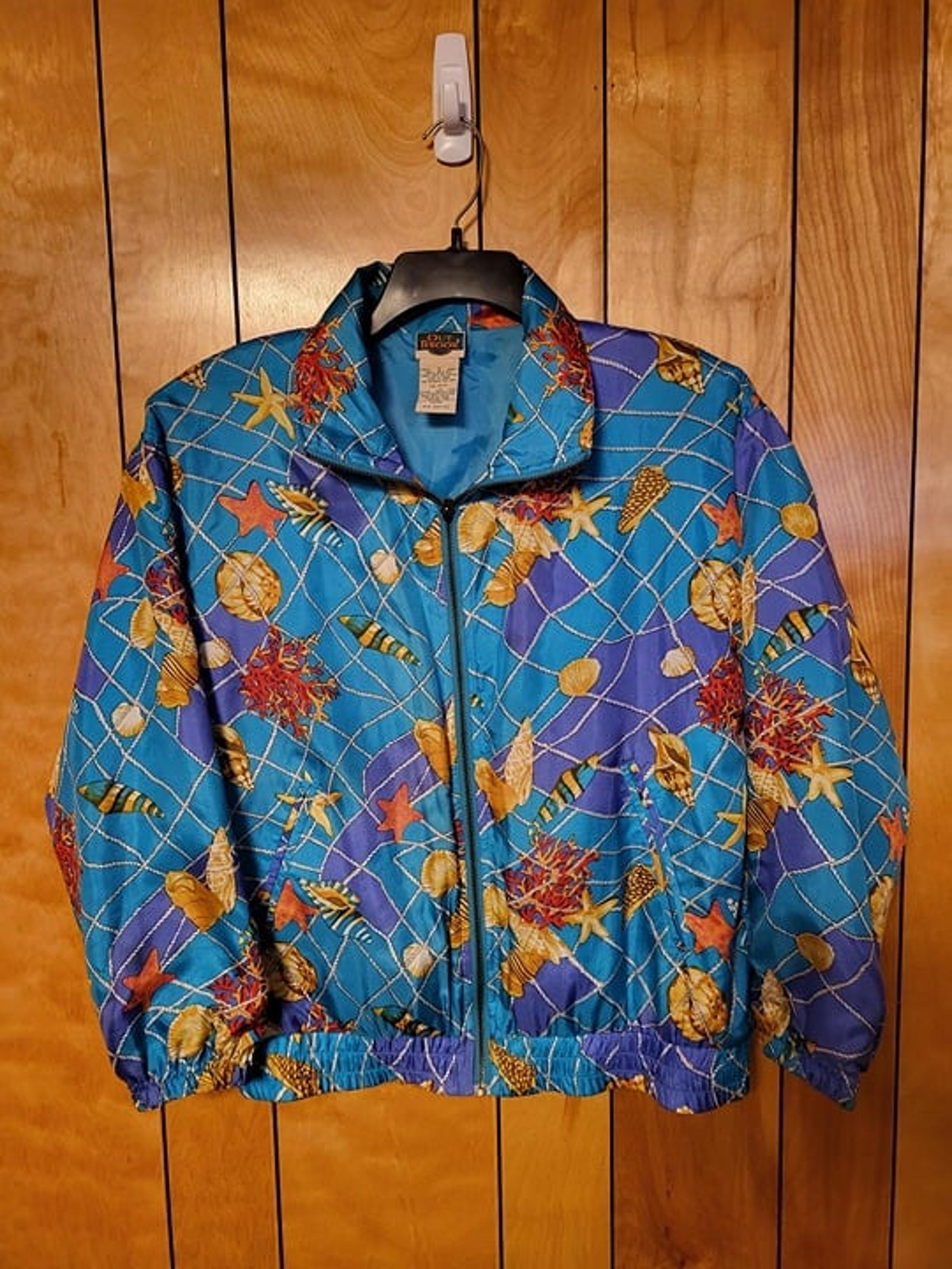 Vintage OutBrook Womens Windbreaker Jacket SMALL Zip Up Nautical Seashell A4