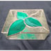 Etched And Green Stained Glass Artisan Box with Hinged Lid Leaves and Mirror