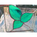 Etched And Green Stained Glass Artisan Box with Hinged Lid Leaves and Mirror
