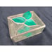 Etched And Green Stained Glass Artisan Box with Hinged Lid Leaves and Mirror