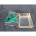 Etched And Green Stained Glass Artisan Box with Hinged Lid Leaves and Mirror