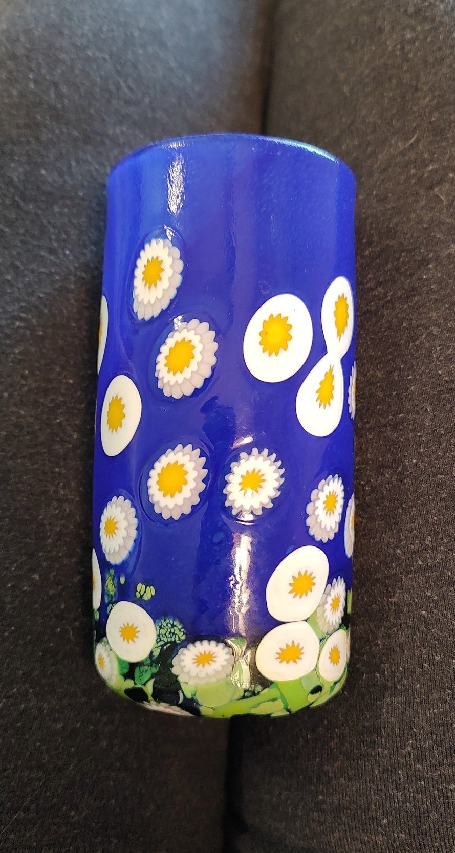 Mad Art Studios Hand Blown Glass Vase Cylinder Daisies in Blue Sky series Cylind
