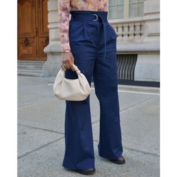 NEW The Drop Navy High Waist Belted Wide Leg Pant 3X