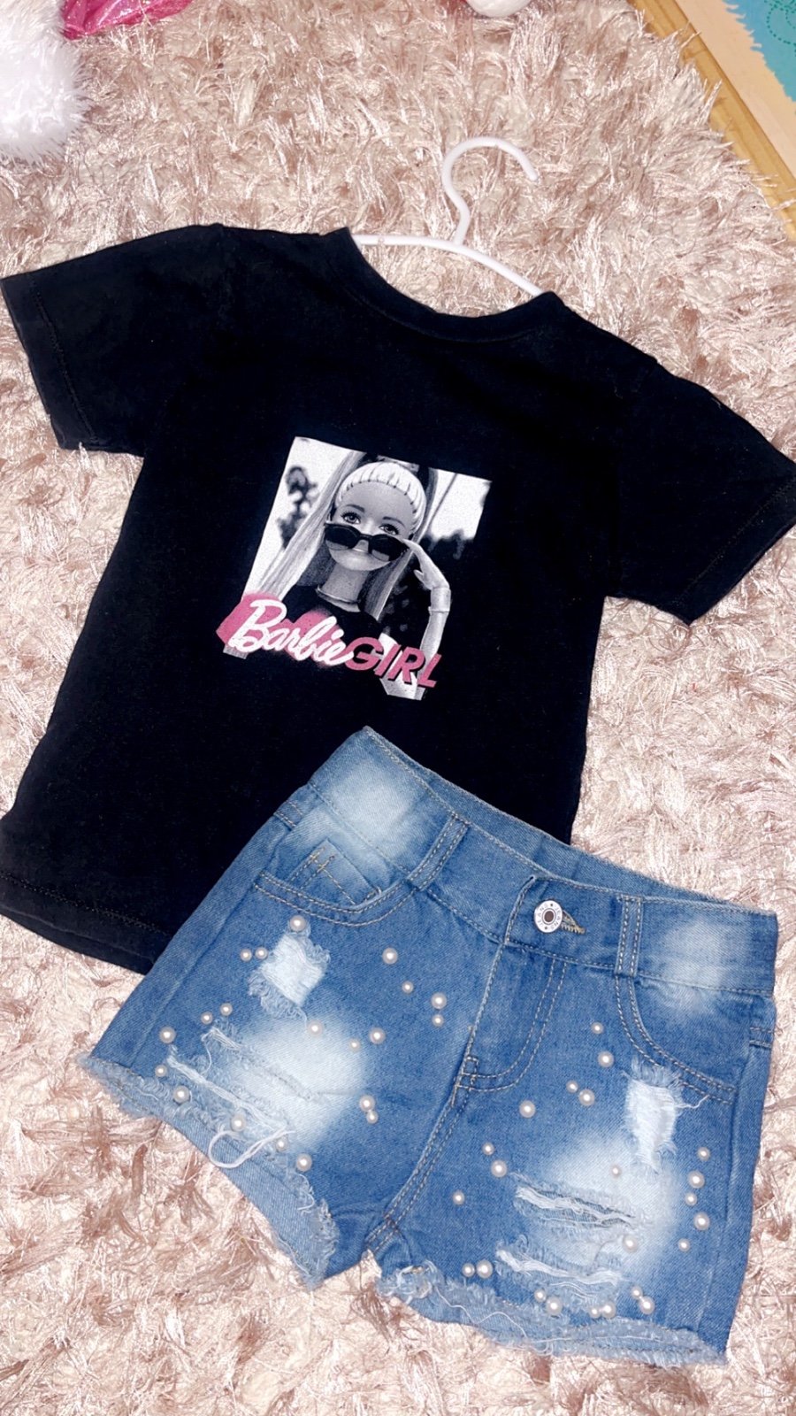 Barbie Girl Outfut 4T Barbie T-Shirt Distressed Pearl Shorts