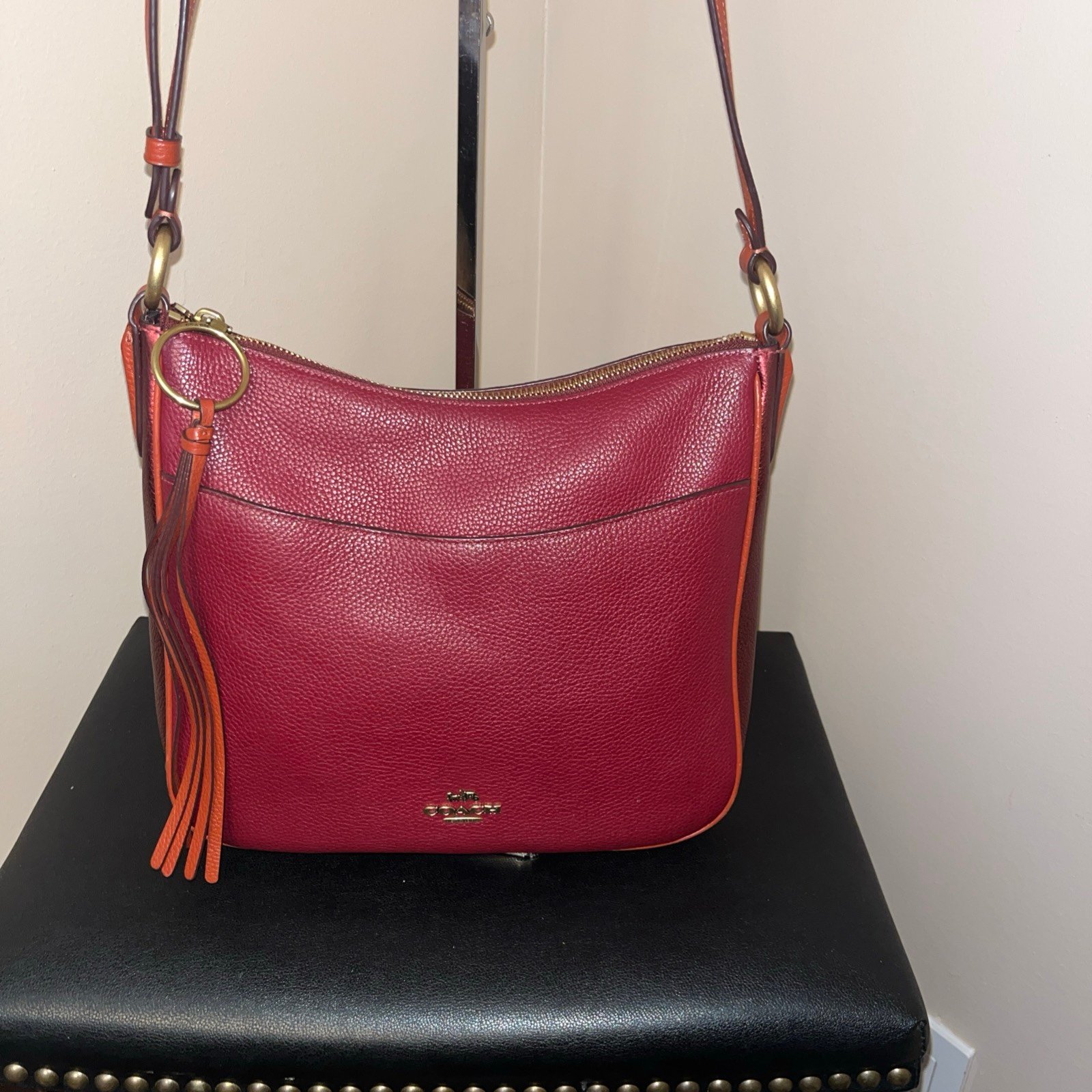 Coach Chaise Crossbody Shoulder Colorblock Red Metallic Rust Leather 79588