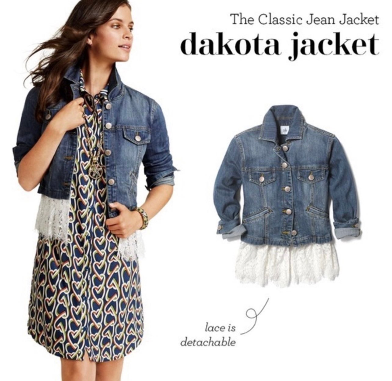 CABI The Dakota Removable Lace Denim Jacket S
