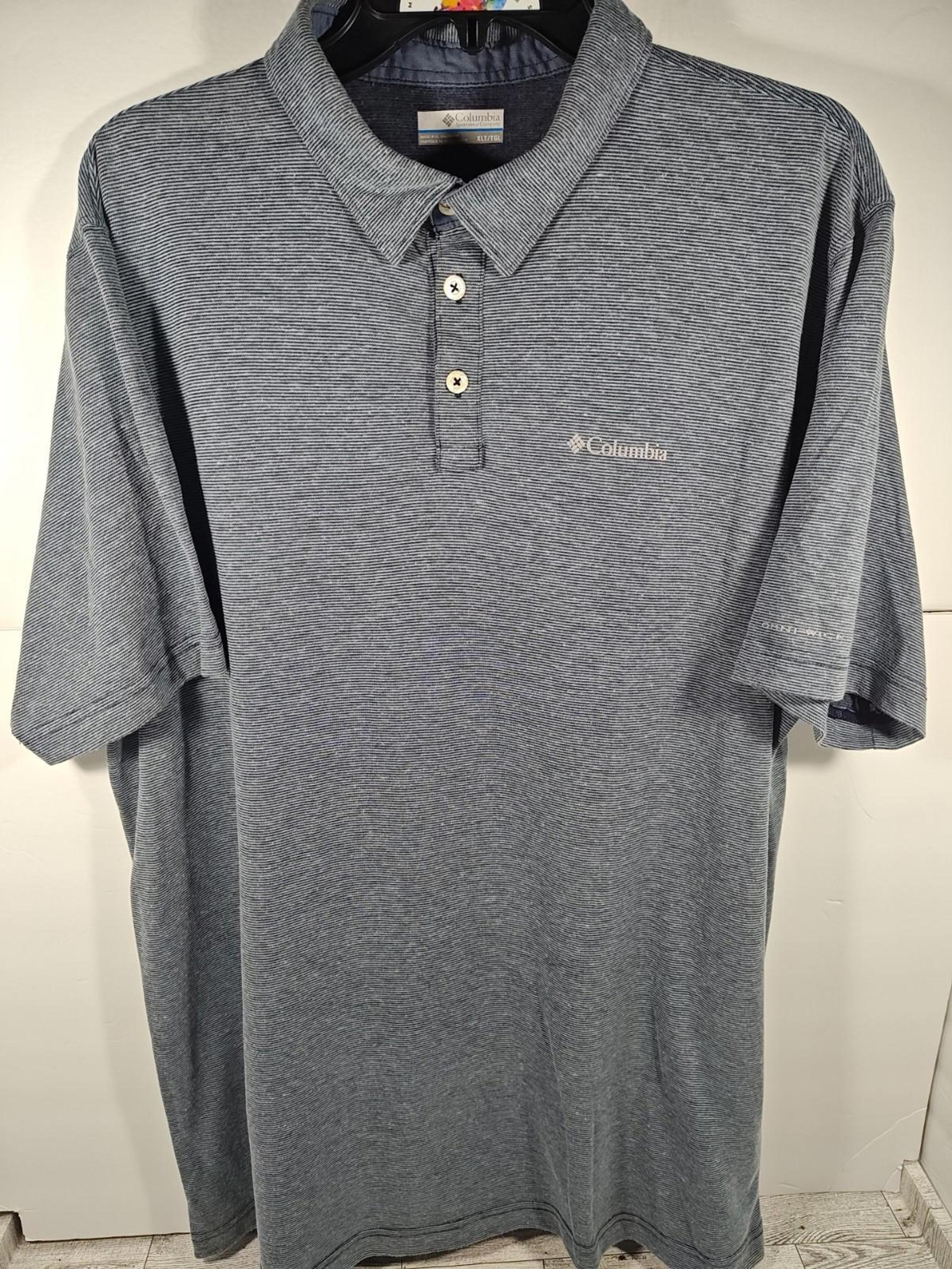 Columbia Omni-Wick Golf Polo Men's Size XLT Striped Blue Gray Shirt Logo