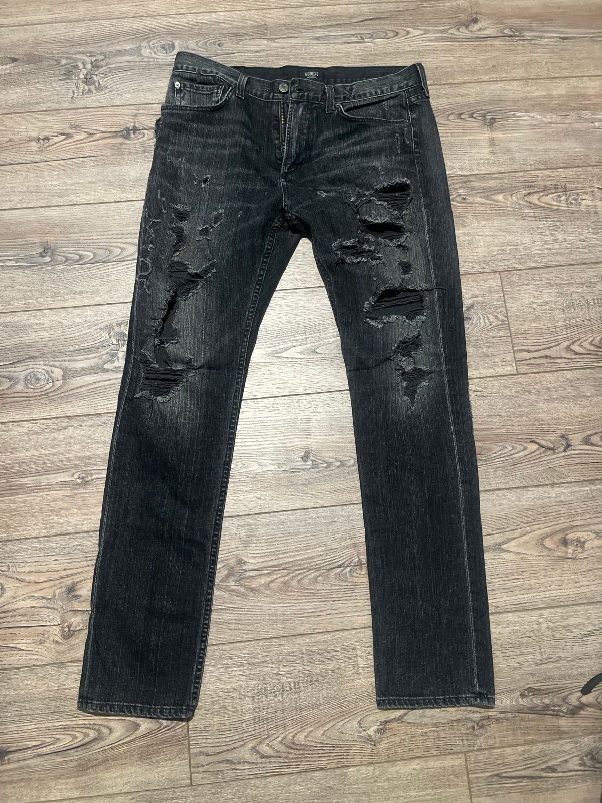 Luxury Agolde distressed grunge ripped destroyed black jeans xl size 34