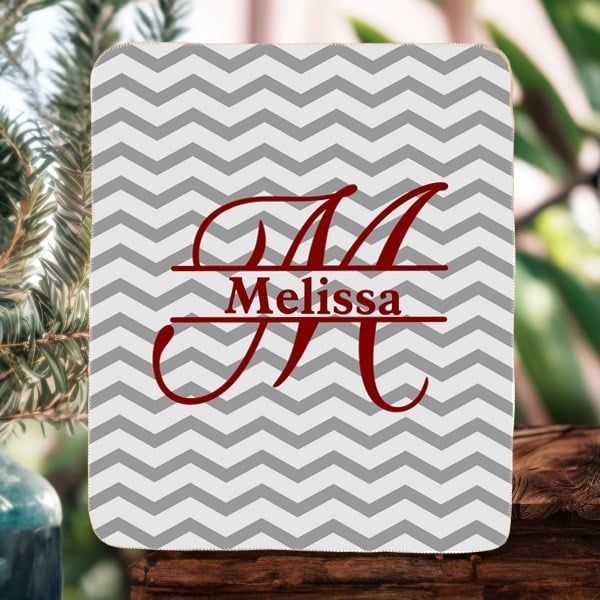 Personalized Monogram Cursive Name Chevron Sherpa Blanket (Big Size 50x60)