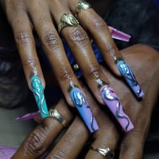Colorful Silver Metallic Abstract Acrylic Press on Nails