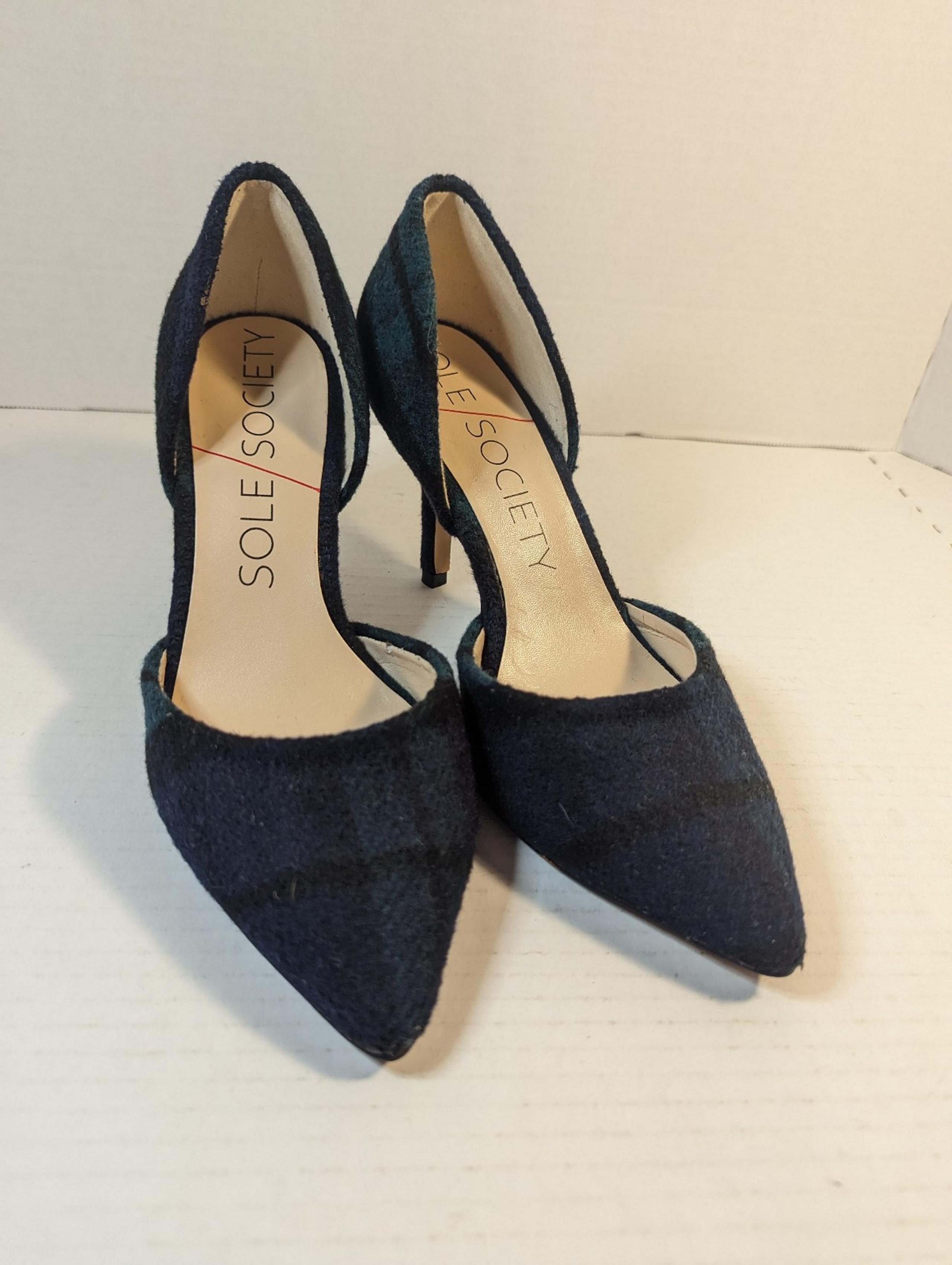 Sole Society Heels Women 7.5 M  Chels Plaid Pointed Toe Pumps Green wool Slip on