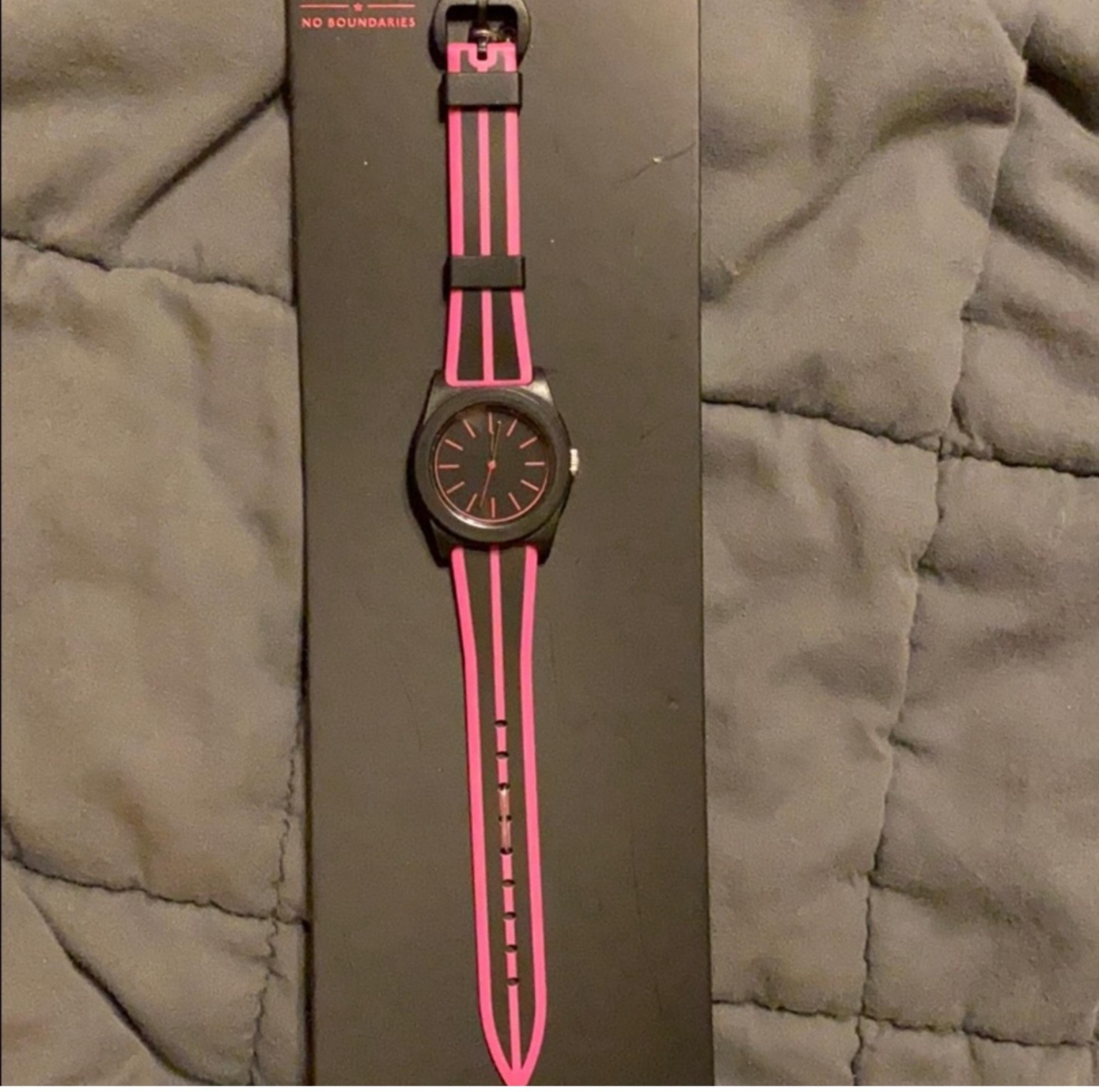 New NoBoundaries Pink and Black Stripe watch