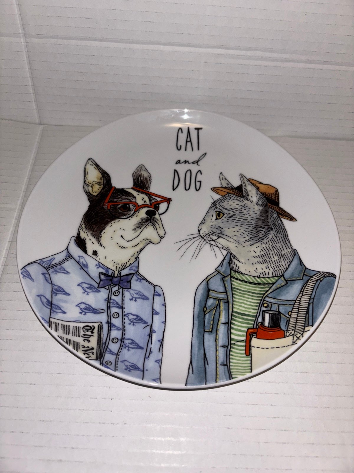 Cute West Elm Cat and Dog Salad Plate by Rachel Kozlowski