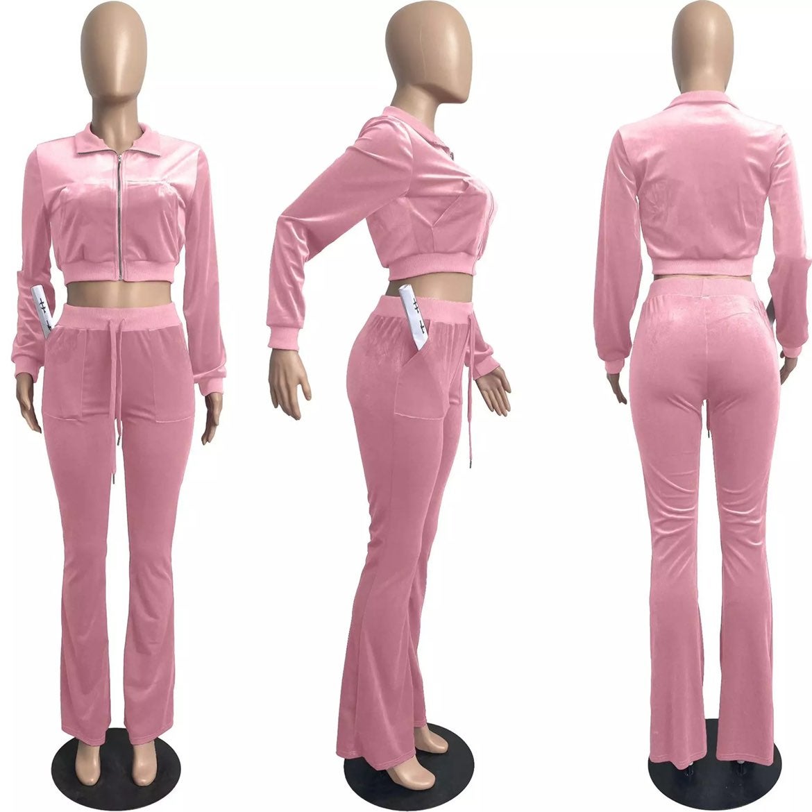 Women’s Two-piece Velvet Flare Sweatsuit - Pink Size M