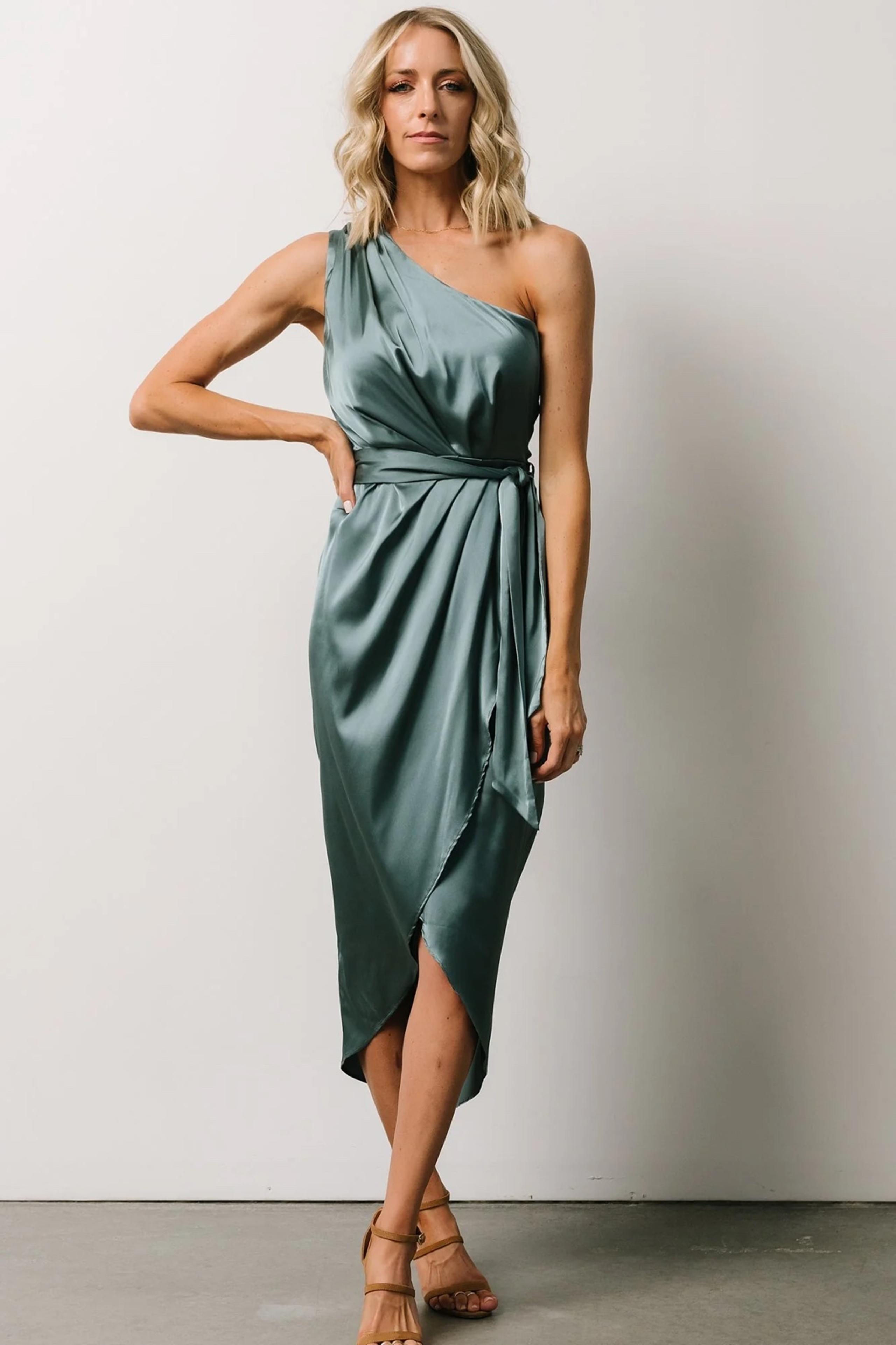 Baltic Born Women’s Celia One Shoulder Midi Sage Dress XL NWT