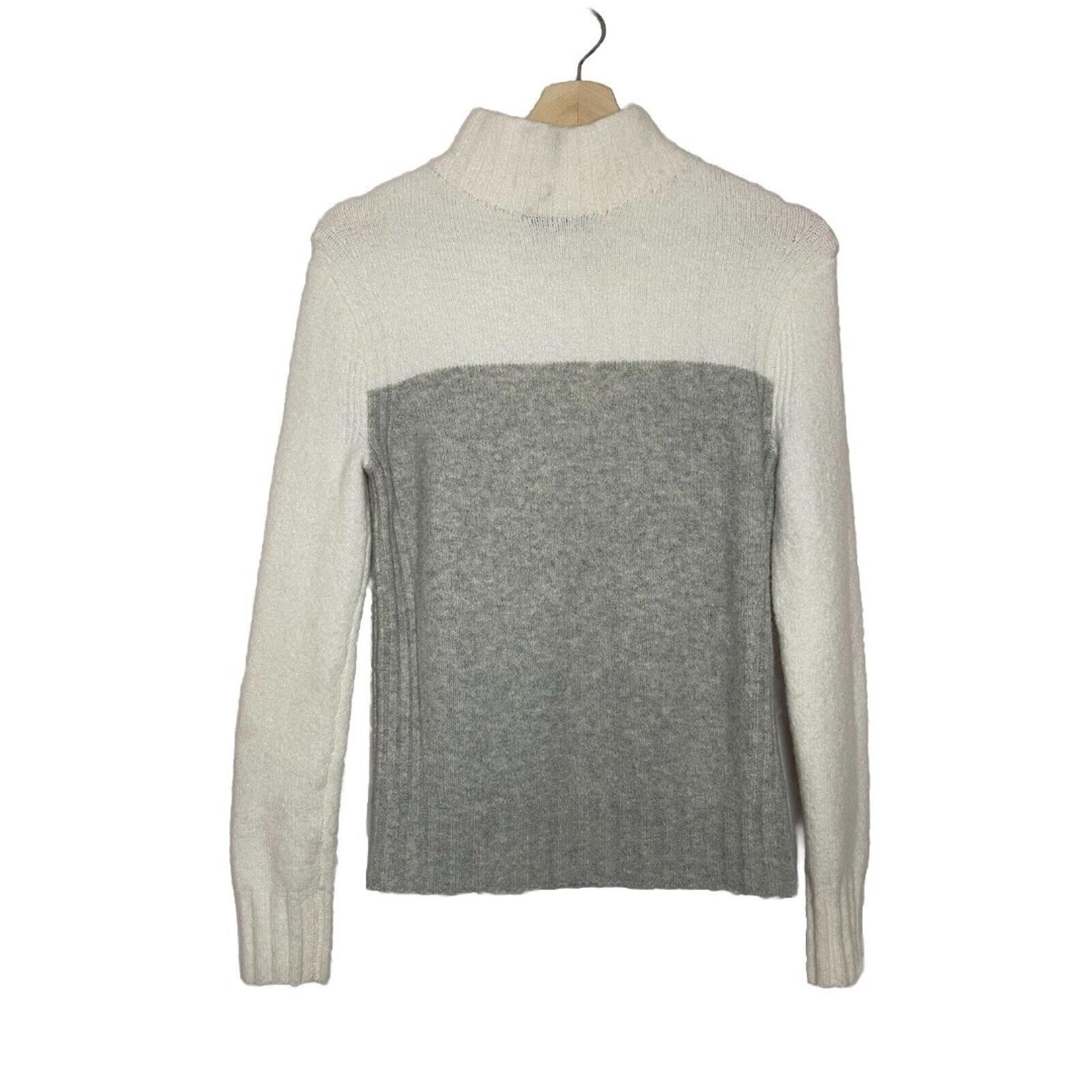 J. Crew Womens XS Mock Neck Sweater White Gray Color Block Wool Blend FLAW