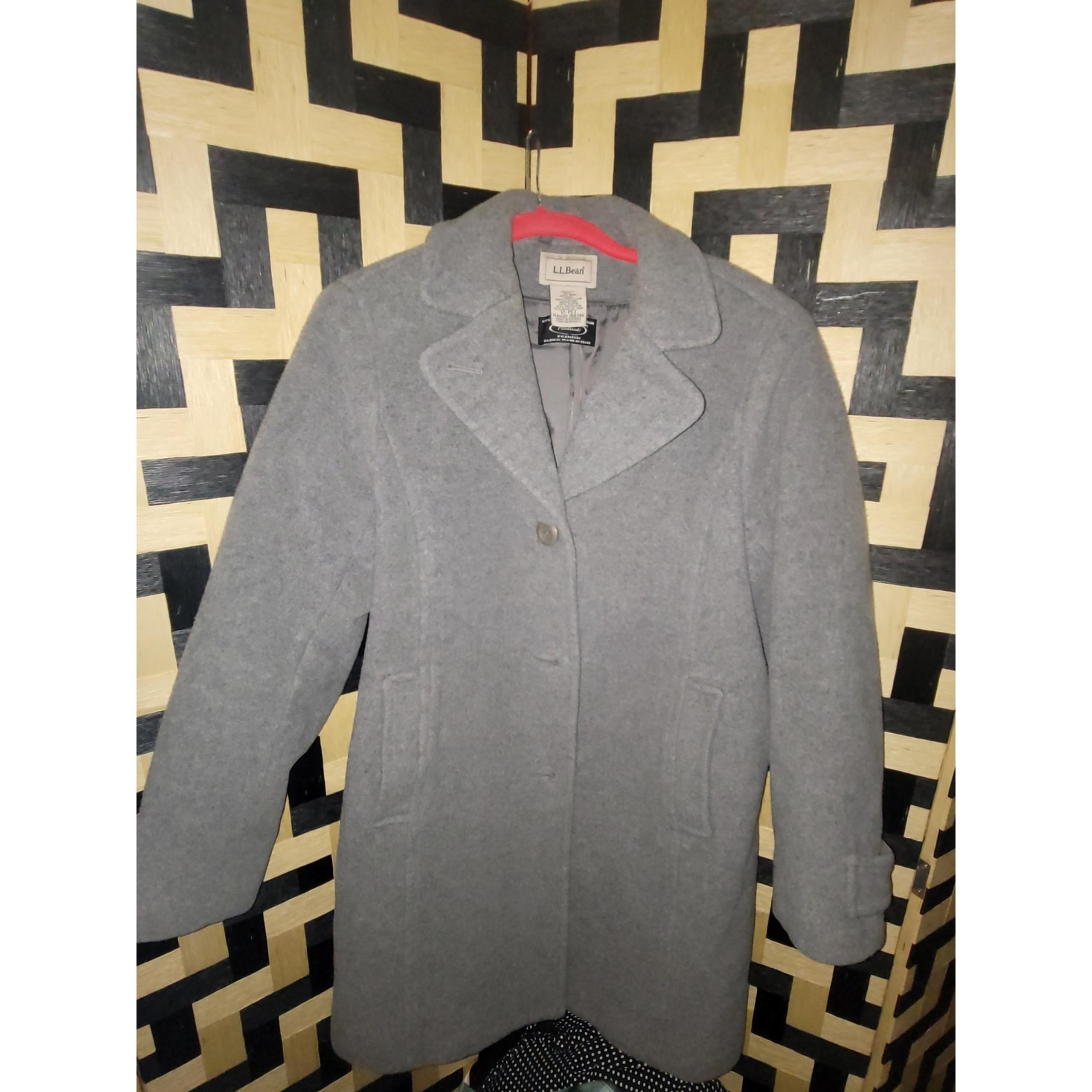 L.L.Bean Wool Blend Coat Bollandi Italian Fabric Gray Petite Size 12