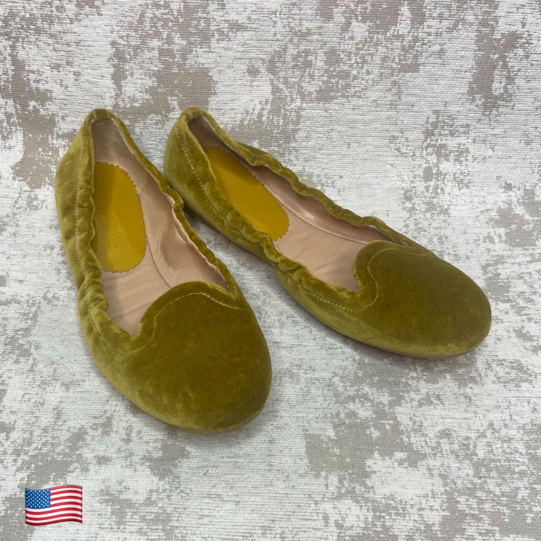 Emporio Armani Chartreuse Velvet Smoking Slipper Ballet Flats