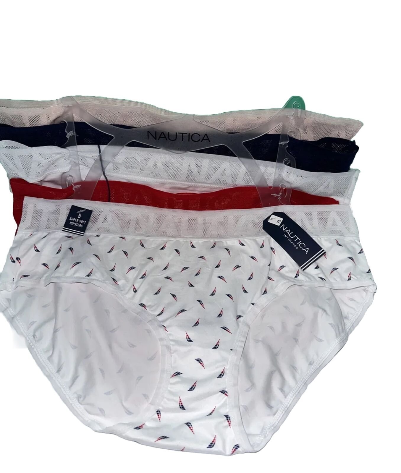 NAUTICA NT3297 5PKA SUPER SOFT MF LACE WAIST HIPSTER PANTIES XtraLarge New