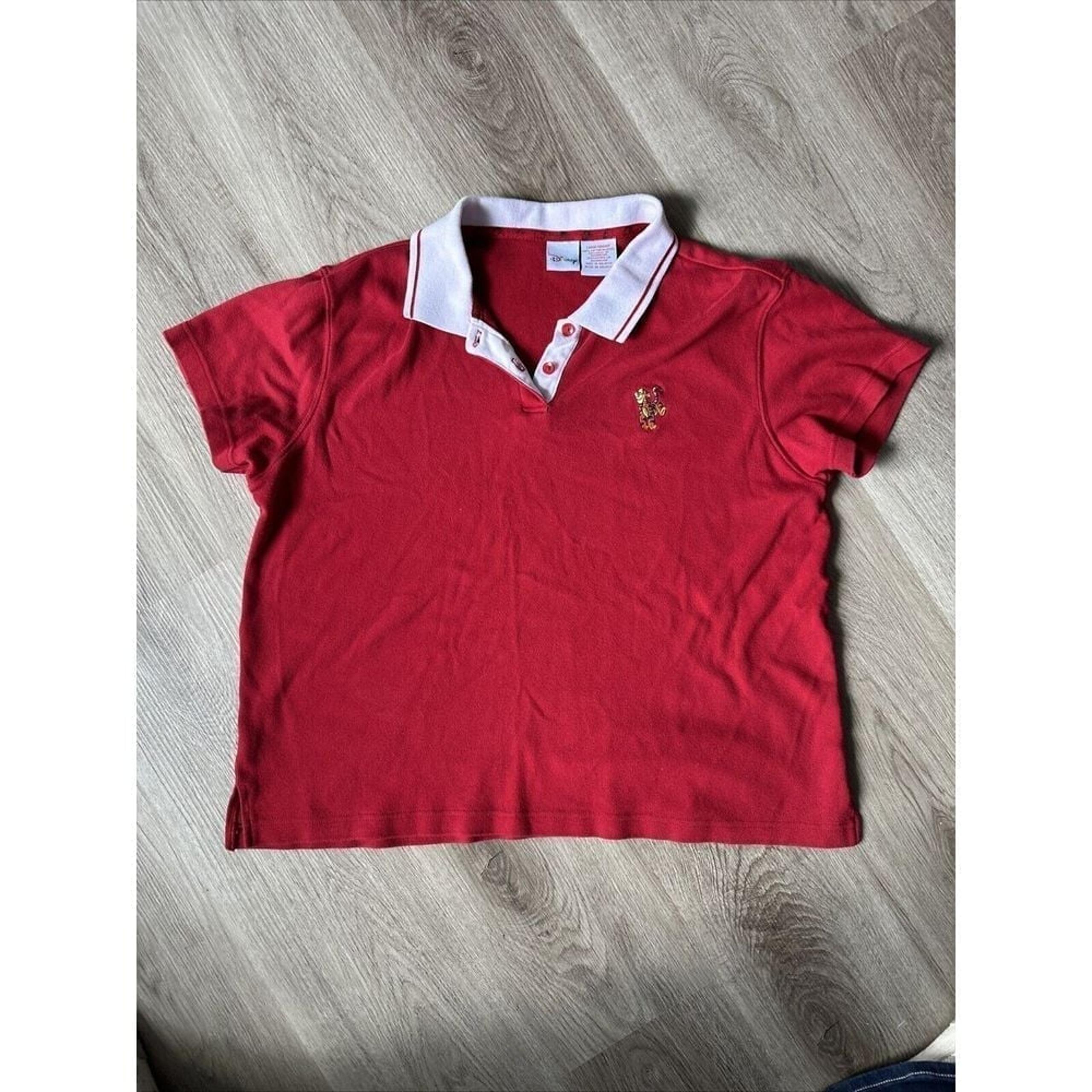 Vtg 90s The Disney Catalog Polo Shirt Tigger Soccer women Large Red Embroidered