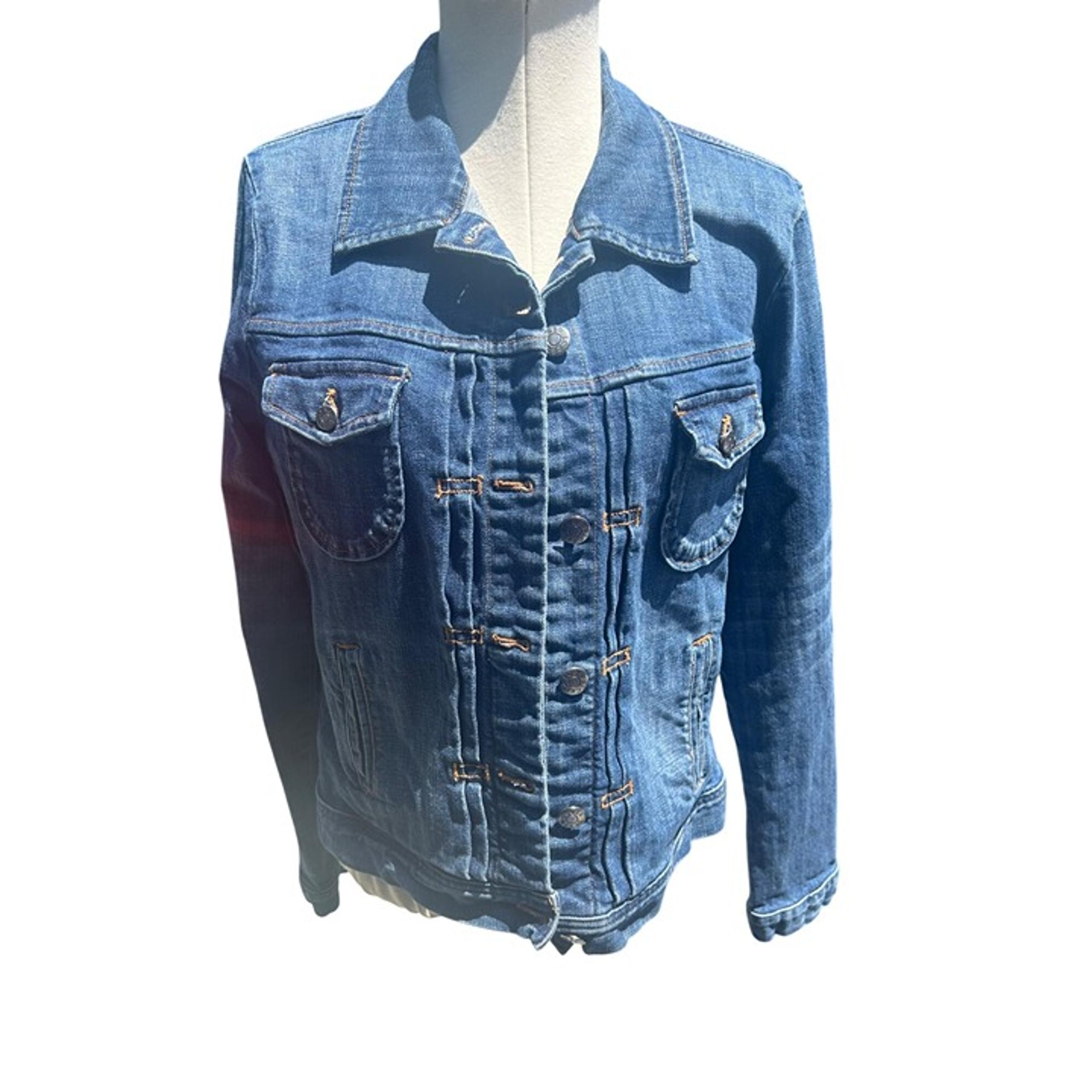 J. Crew Womens Lg Blue Cotton Denim Jacket Button Up Classic Trucker Medium Wash