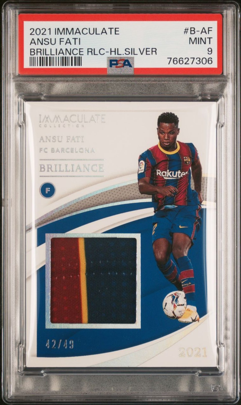 PSA 9 2021 ANSU FATI /49 PATCH PANINI IMMACULATE COLLECTION BRILLIANCE Pop 1