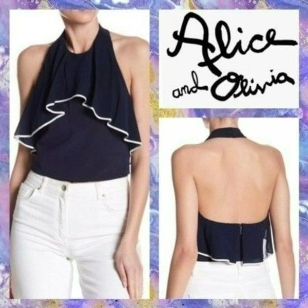 NWT MSRP 250 alice + olivia Wonda Halter Ruffle Tank Top Women's Size Large