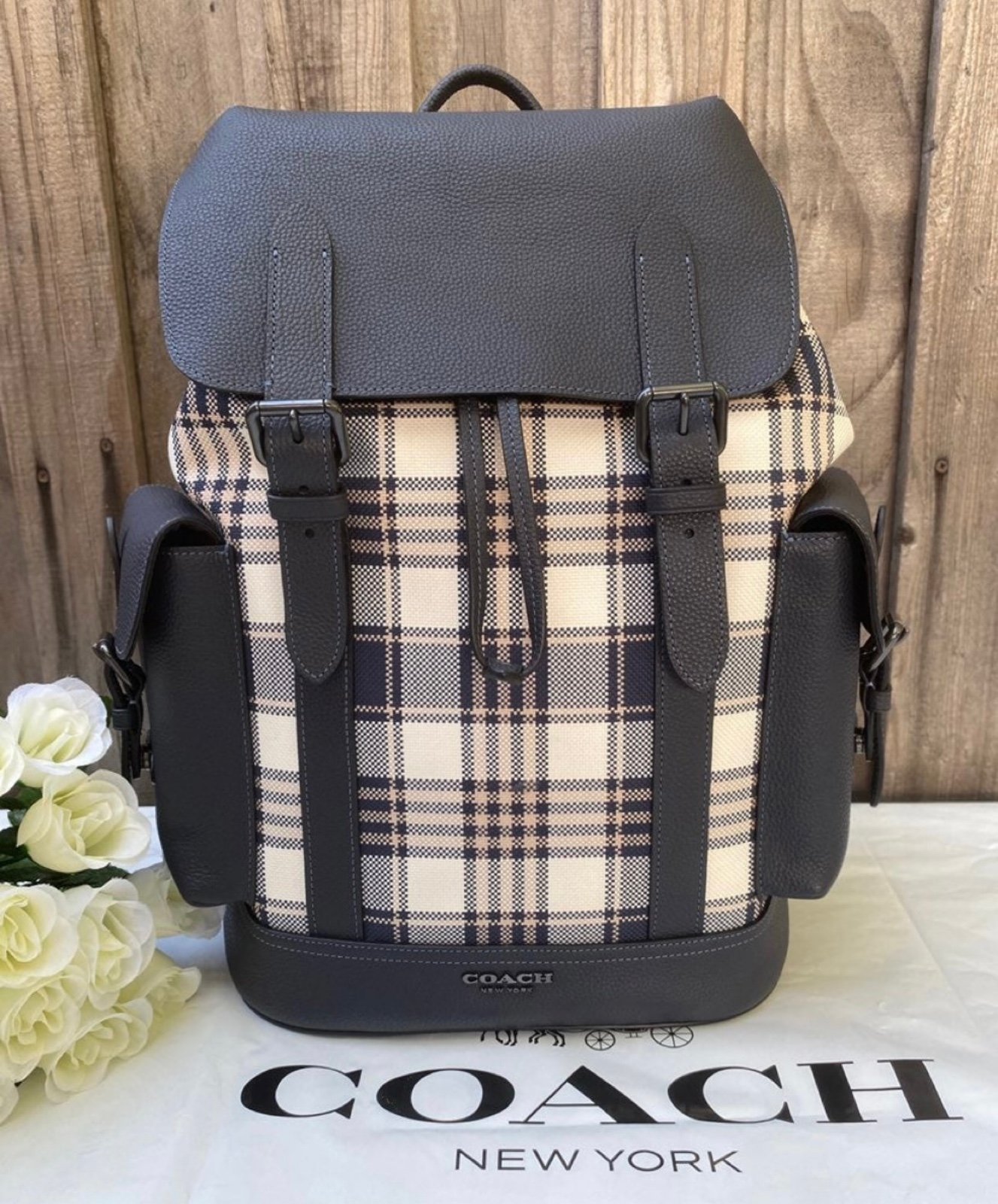 NWT coach HUDSON BACKPACK WITH GARDEN PLAID PRINT (COACH C8187) $698