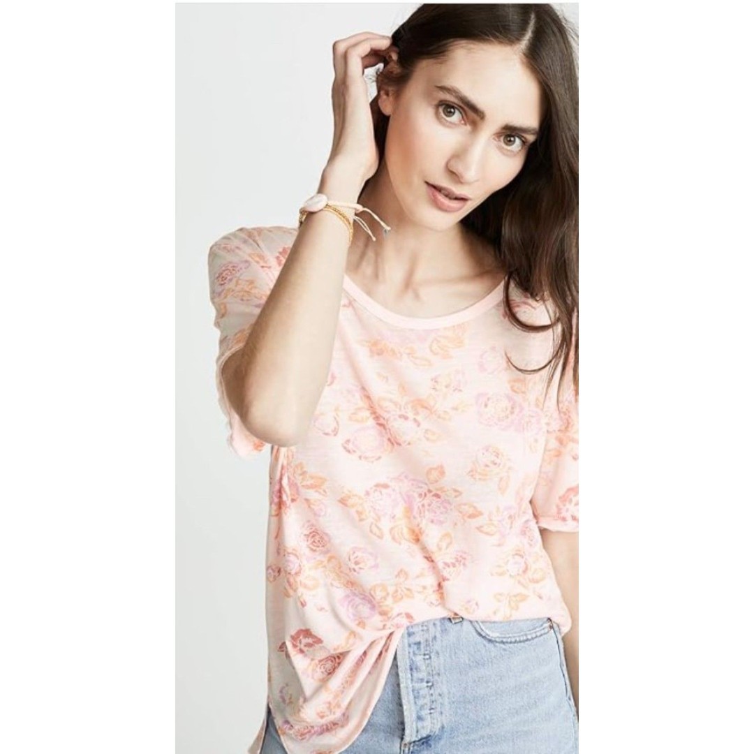 NEW NWT Sz Small Pastel Pink Blush Combo Tourist Floral Soft Shirt FREE PEOPLE