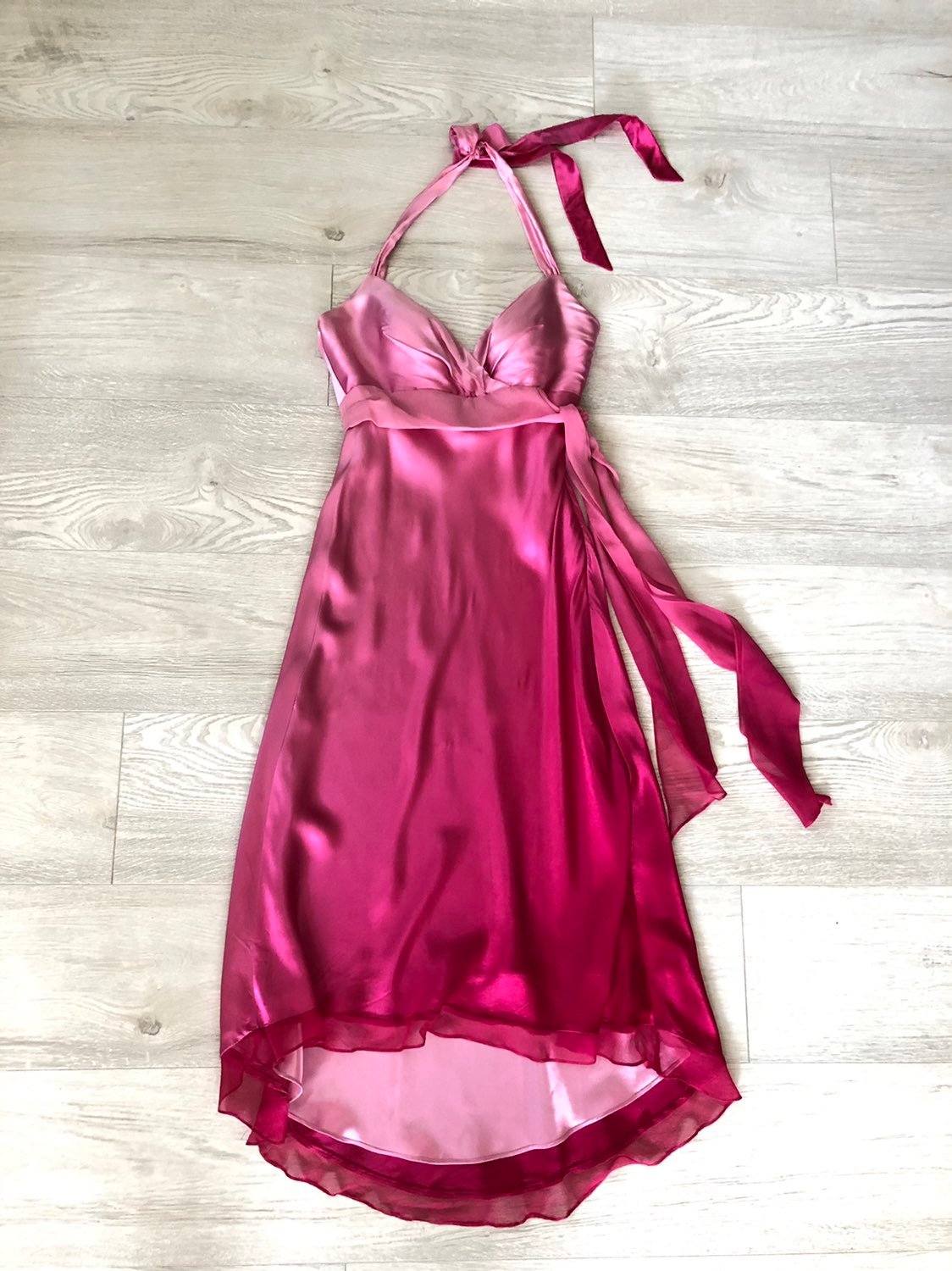 Cache Pink Ombré 100% Silk Halter Gown