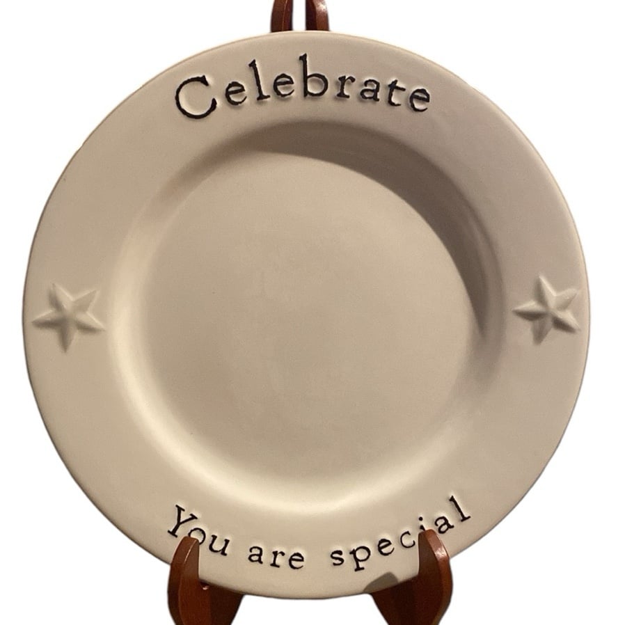 Pottery by Kathy Phillips Celebrate You Are Special Raised Black Letters Plate