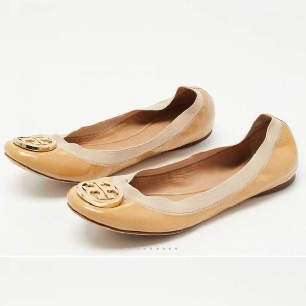 Tory Burch Classic Caroline NEW nude gold patent leather ballet flats