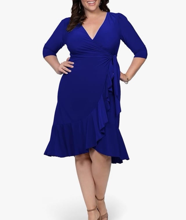 NWT Kiyonna cobalt Blue midi Wrap Dress, with half sleeves, size 0X