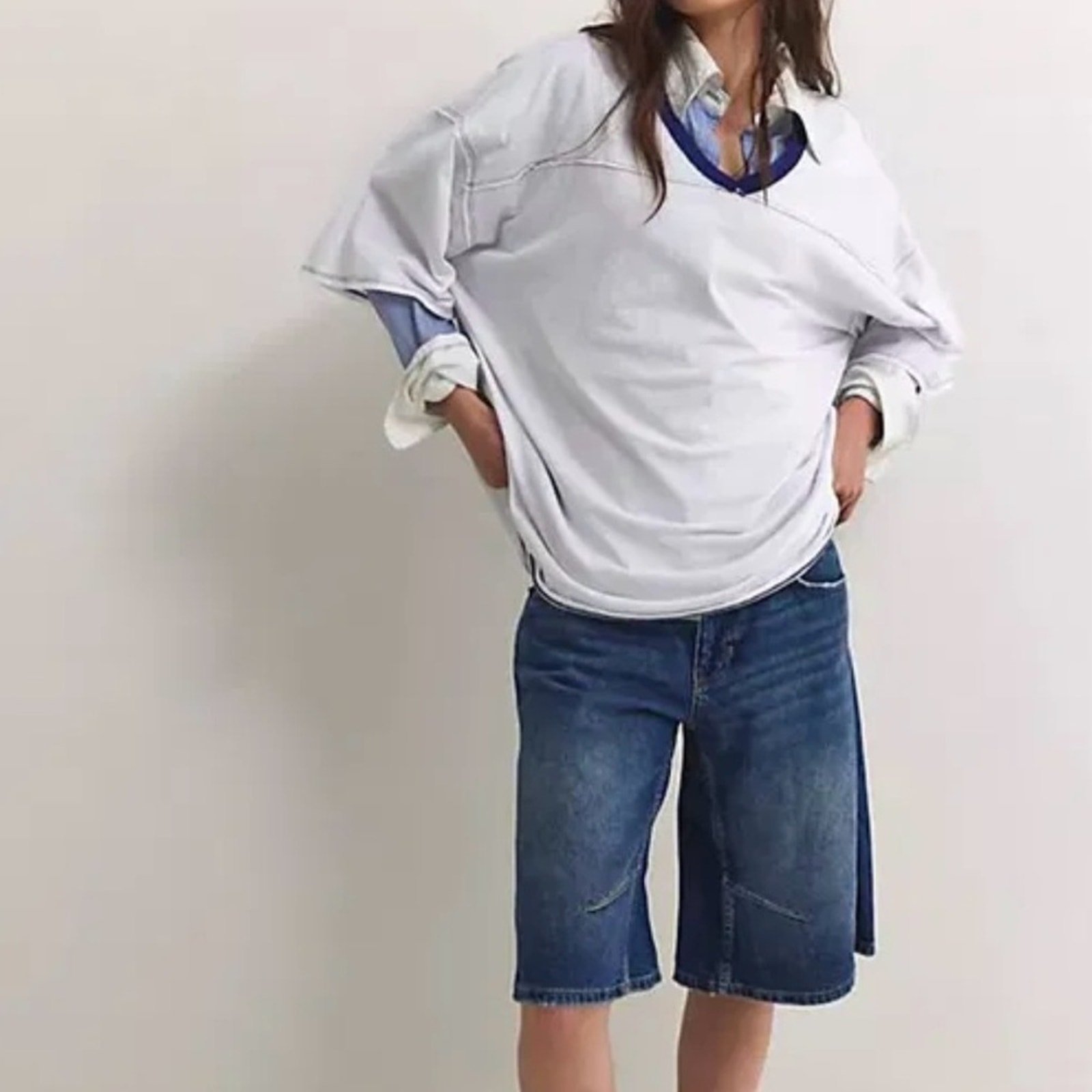 NWT Free People We The Free Two Way Lane Tee in Ivory Combo