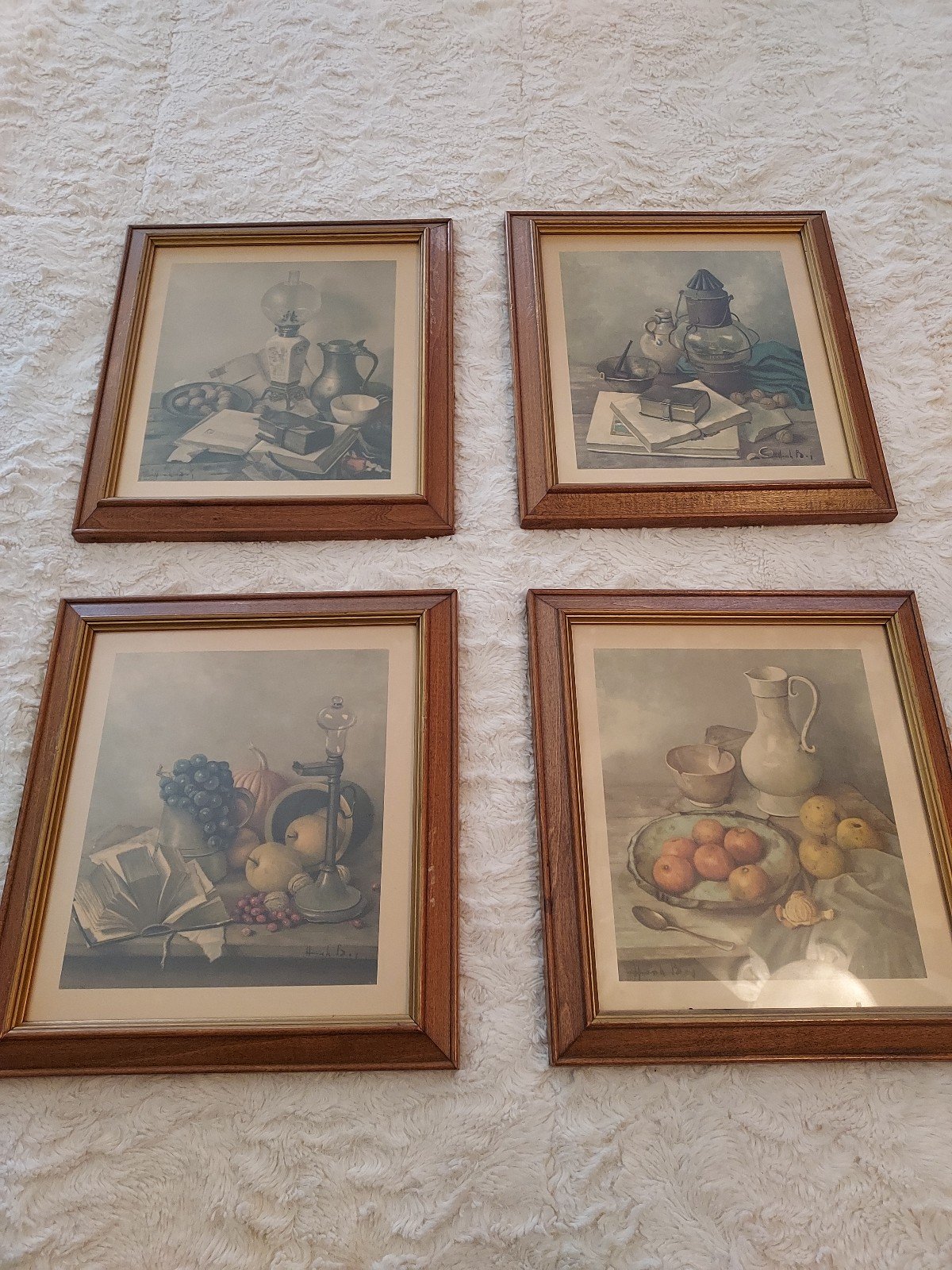 Lot of 4 vintage Henk Bos prints of still life, framed prints