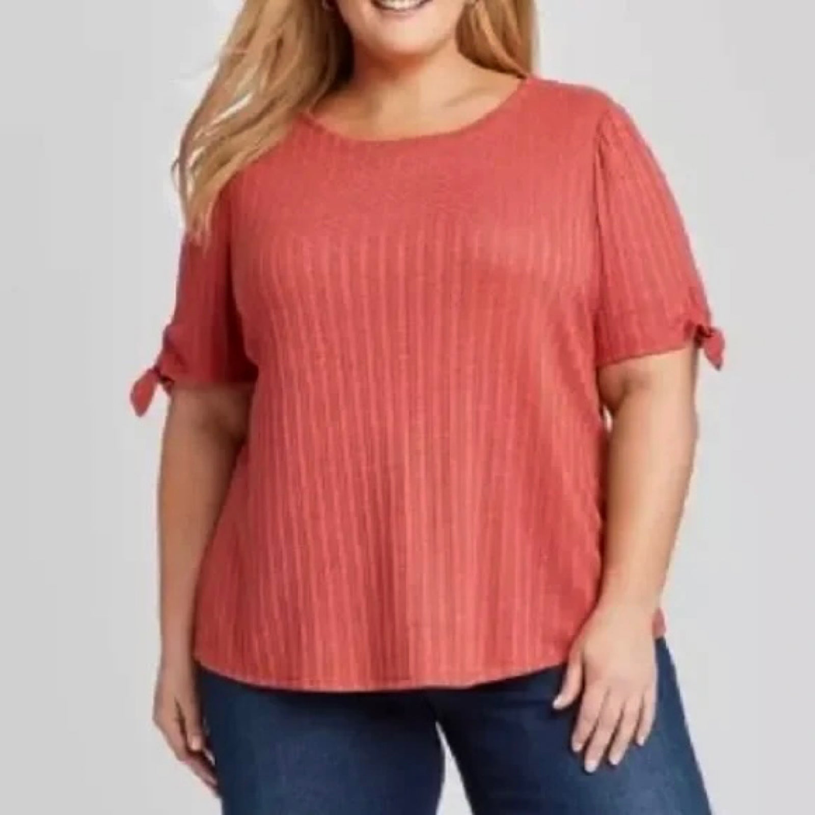 cheap and high quality Ava & Viv pink soft ribbed knit tie sleeve top Women cheap and high quality Ava & Viv pink soft ribbed knit tie sleeve top Women